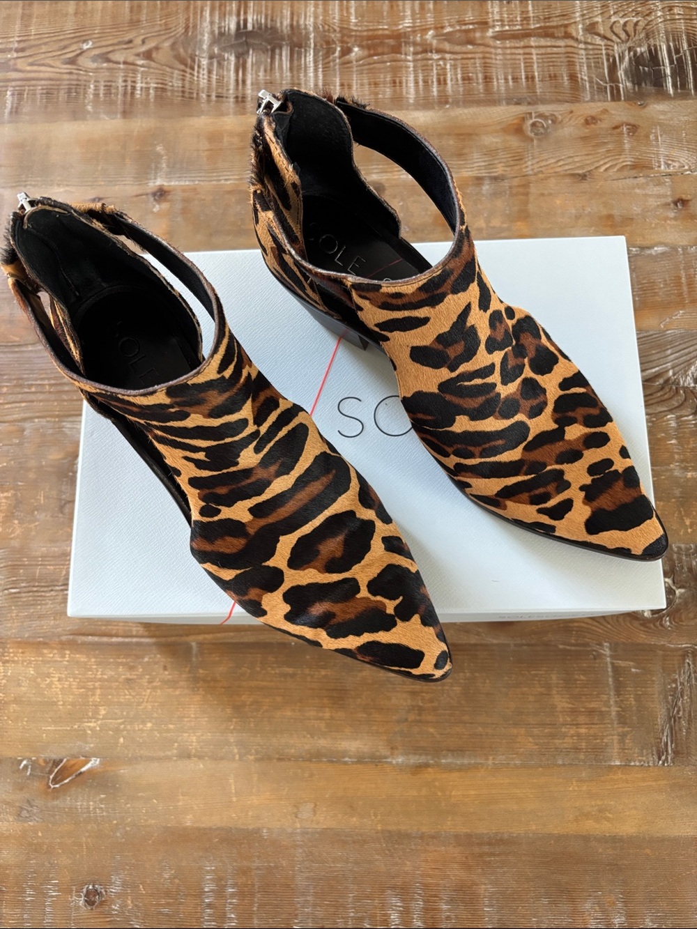 Sole Society Lanette Big Leopard Print Ankle Booties Boots 7.5 LIKE NEW - Picture 2 of 8